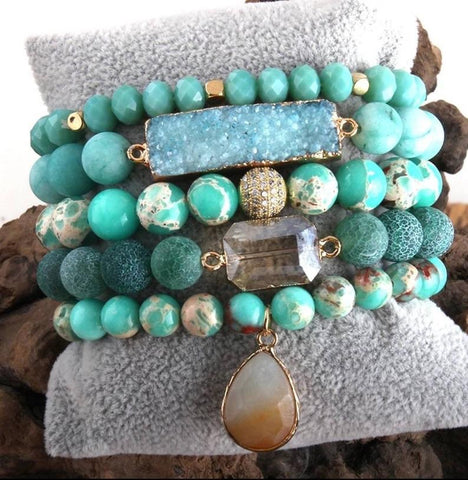 Leola Amazonite Gemstone Bracelet Stack