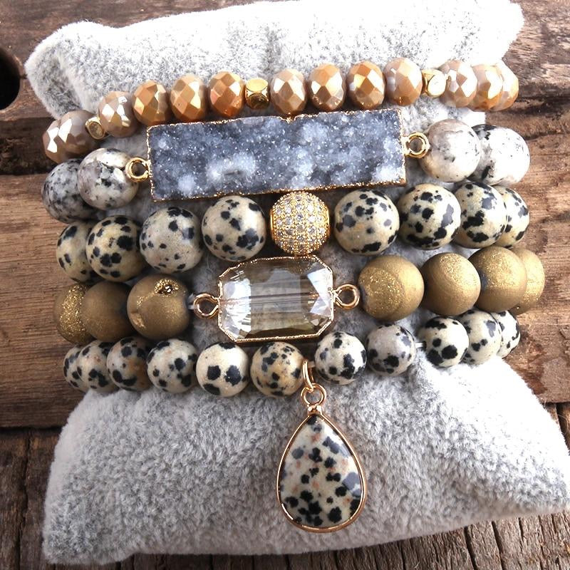 Louise Dalmatian Jasper Gemstone Bracelet Stack