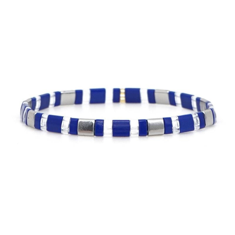 Blue, Silver and White Tila Bead Bracelet