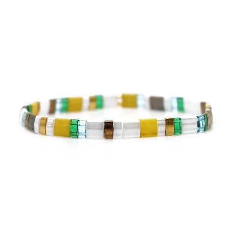 Yellow, Green , White and Gold Tila Bead Bracelet