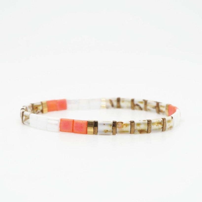 Urnge and Goldy Tila Bead Bracelet