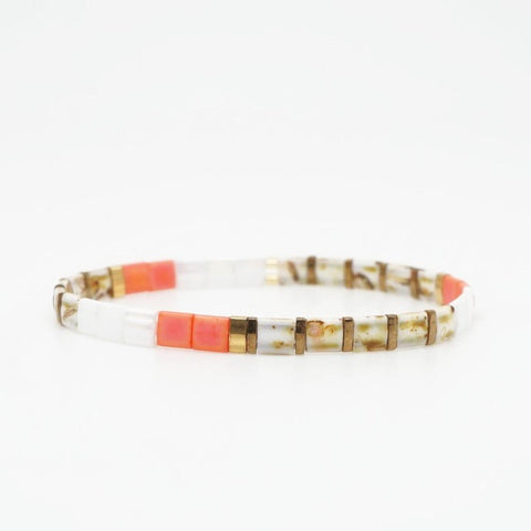 Urnge and Goldy Tila Bead Bracelet