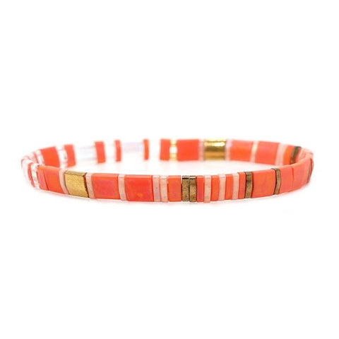 Orange and Gold Tila Bead Bracelet