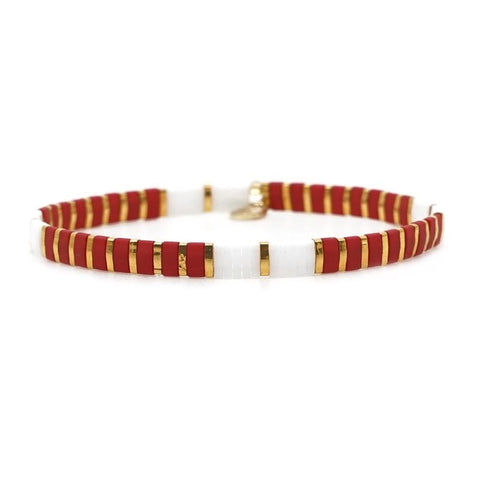 Red, White and Gold Tila Bead Bracelet